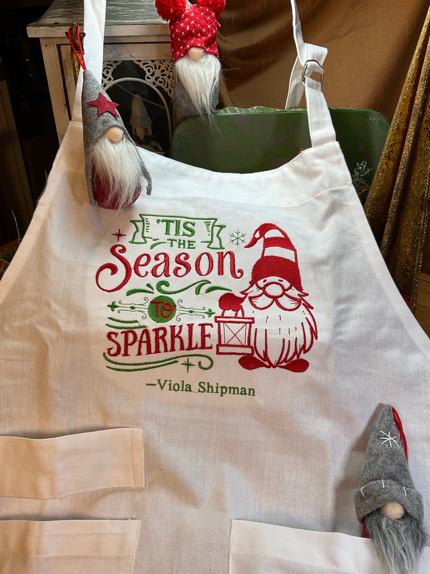 Sparkle Holiday Gnome Apron w/Ornament